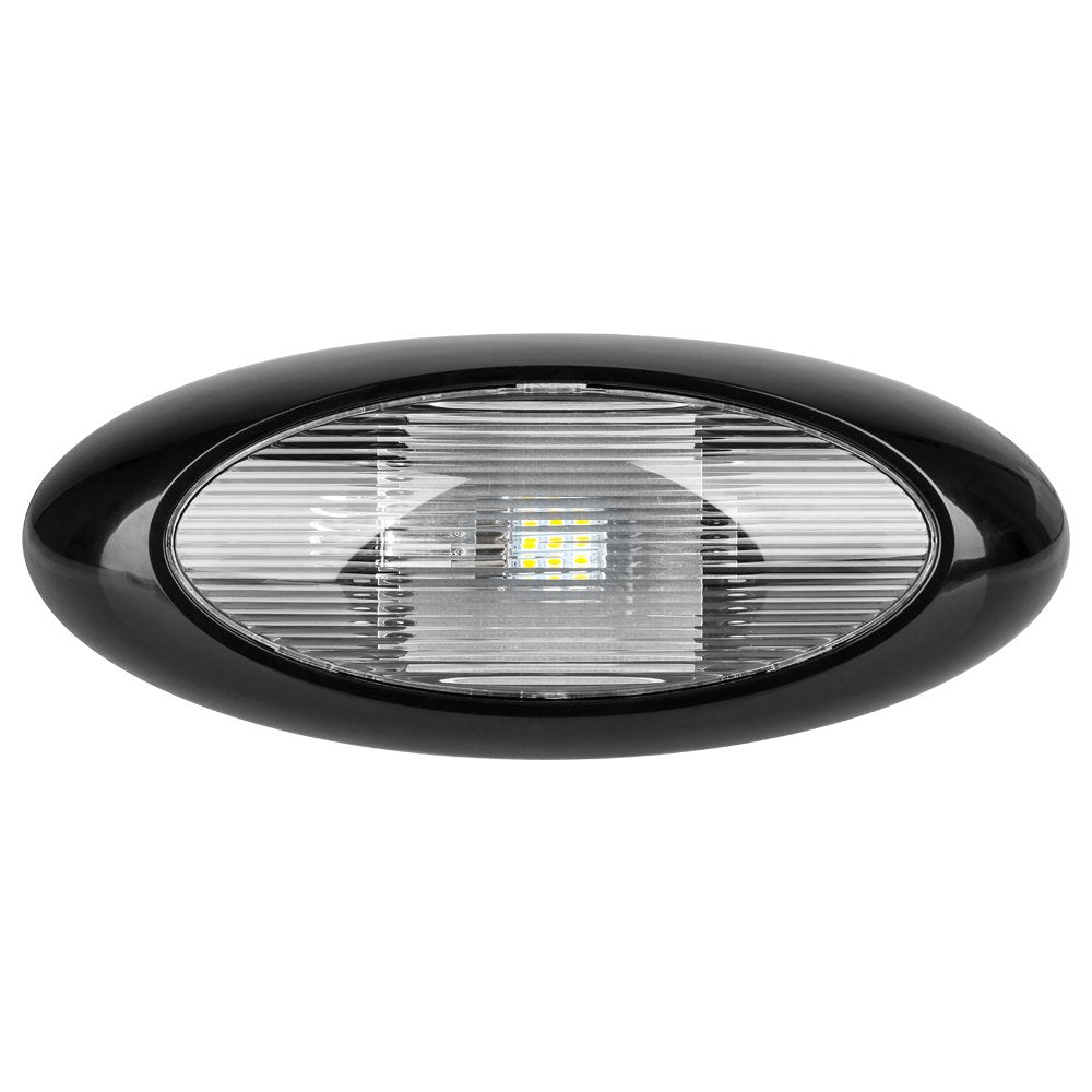 Lumitronics front view showing clear lens and black base, bright entry illumination