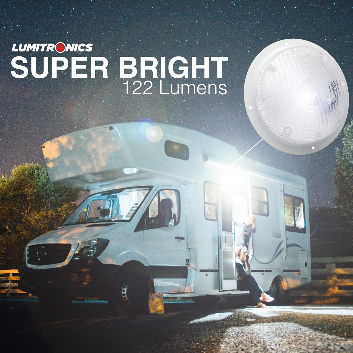 Lumitronics side profile showing 2-inch depth and slim RV-friendly design