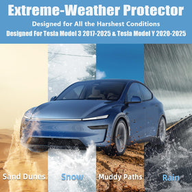 Lumlazni skid plate on Tesla driving on a rough road showing road-defense benefit