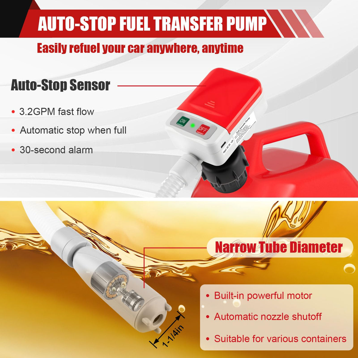 Luney nozzle auto-stop sensor close-up for safe spill-free refueling