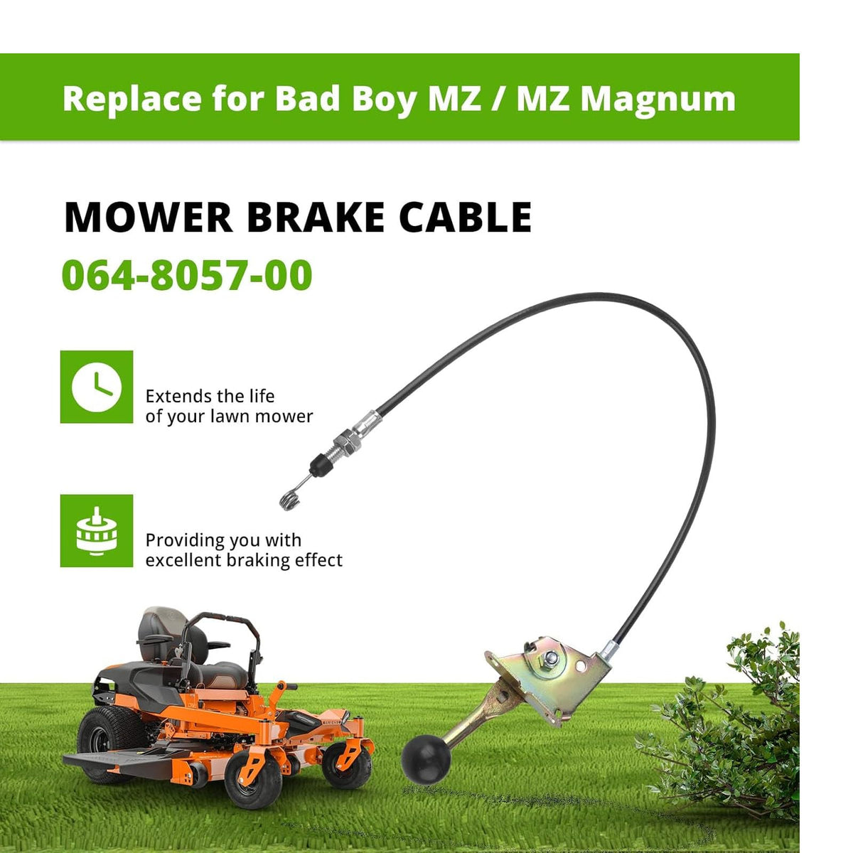 Luojiedejinbiao brake cable installed on Bad Boy mower demonstrating restored braking control