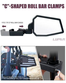 Lupar mirror folded 180 degrees demonstrating fold-away protection to avoid trail impacts