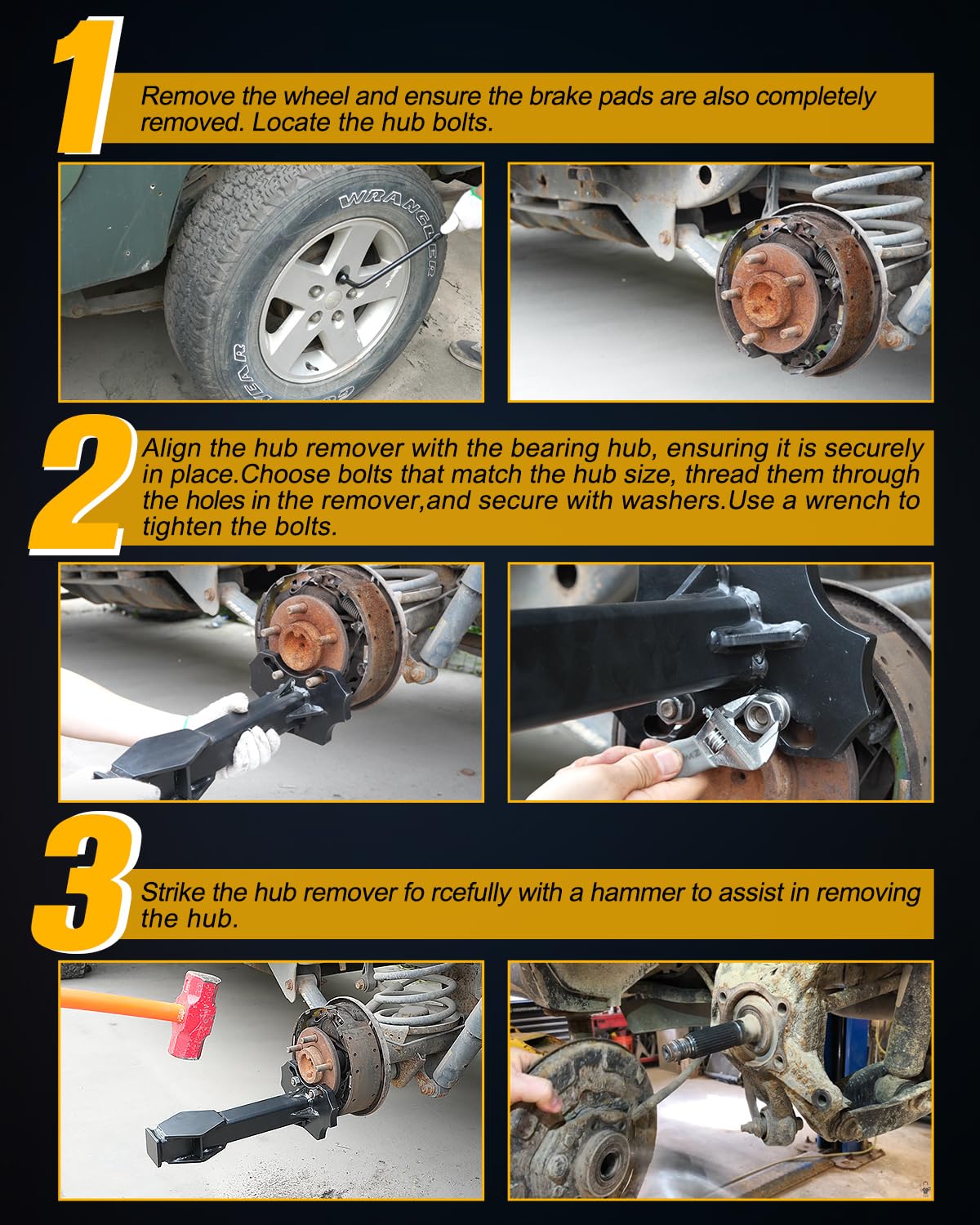 Lupar tool in use removing a wheel hub, speeding safe extraction