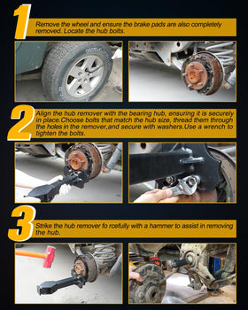 Lupar tool in use removing a wheel hub, speeding safe extraction