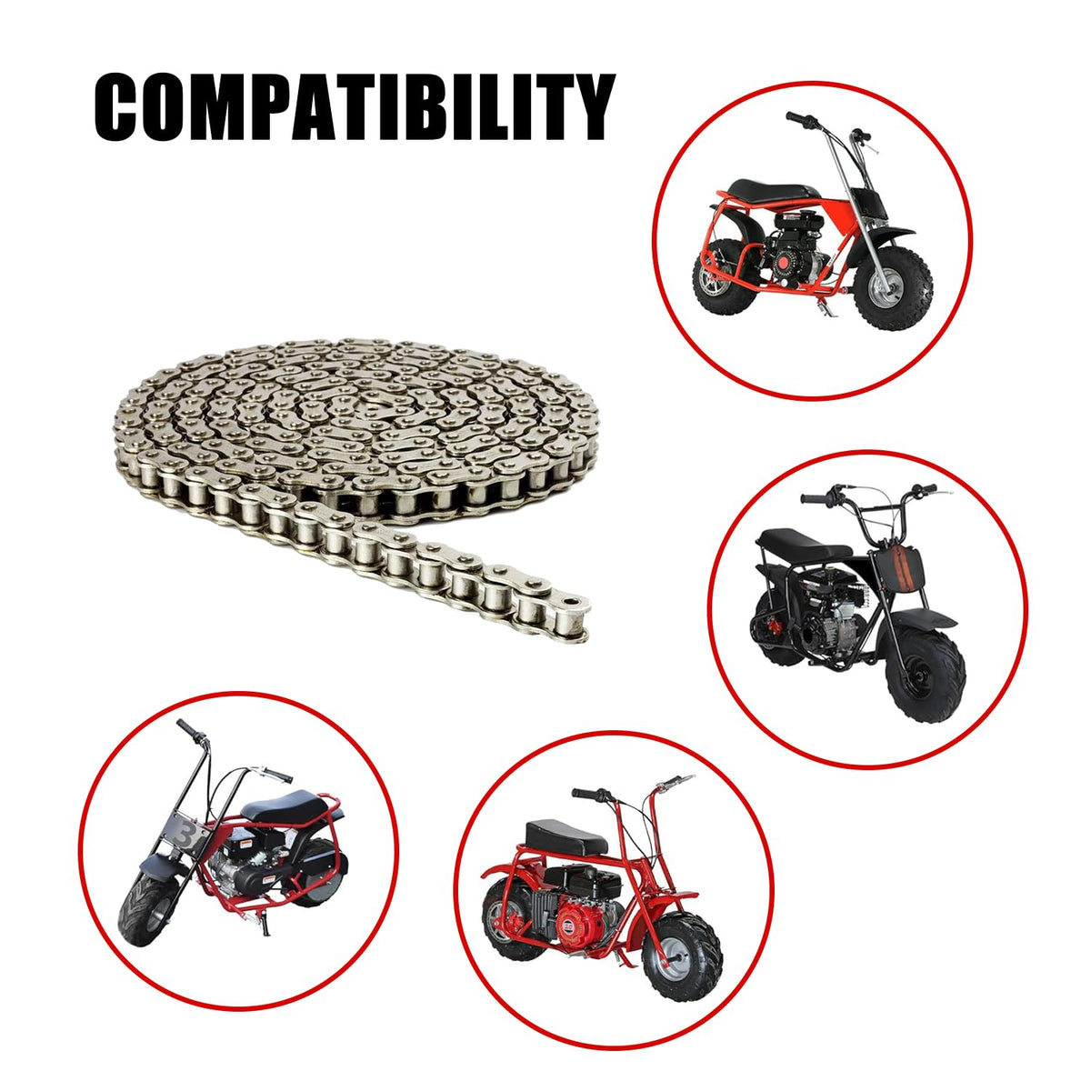 LUPING chain mounted on a mini-bike drivetrain demonstrating fit and reliable power transfer