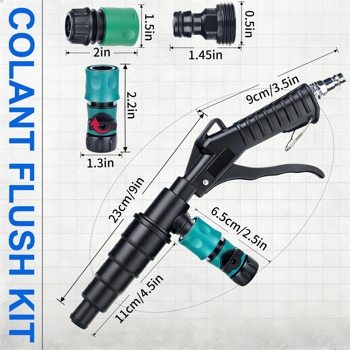 LURKA flush gun in use backflushing heater core for effective cleaning