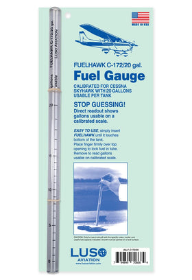 Luso Aviation Fuelhawk front view showing clear calibrated tube and label for quick reading
