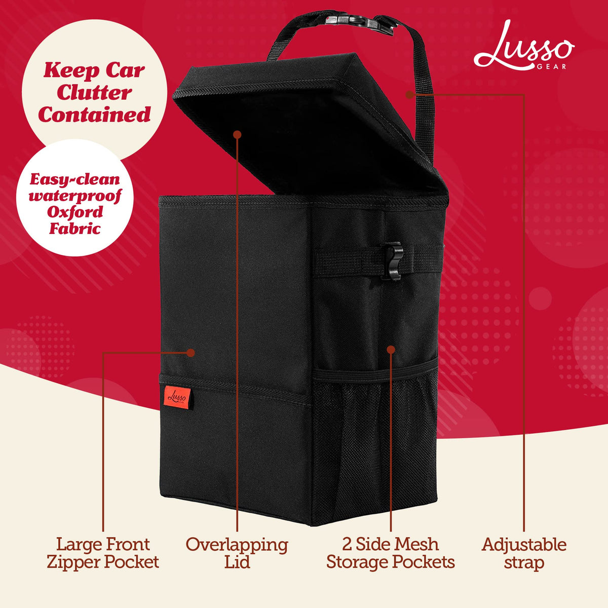 Lusso Gear closeup of waterproof oxford fabric highlighting durable wipeable surface