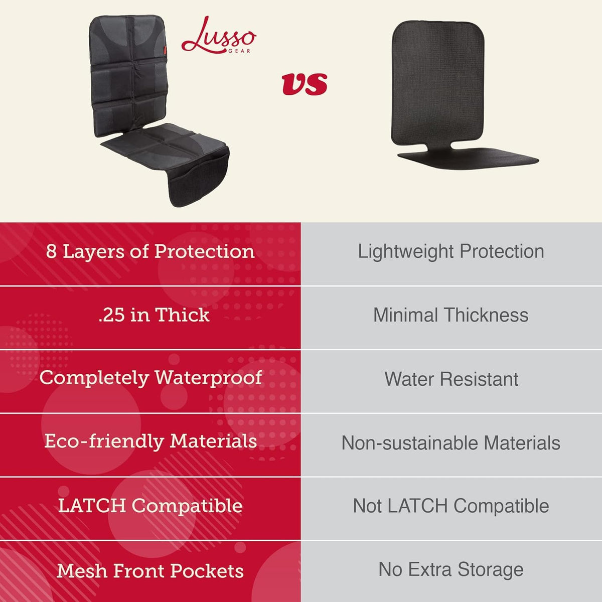 Lusso Gear mesh pocket filled with snacks and toys for organized trips with kids