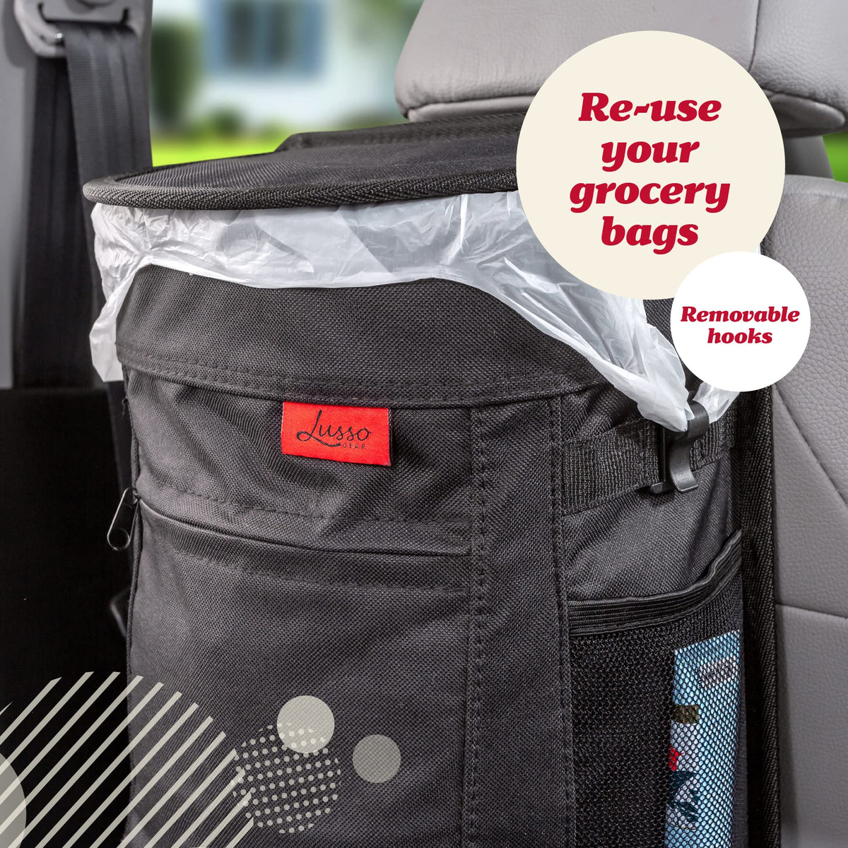 Lusso Gear zippered pocket open with wipes and tissues for quick retrieval