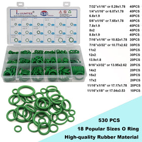 luumtee o-ring assortment closeup with varied sizes to prevent refrigerant leaks