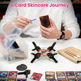 LUVCOSY hands using swab and disc to gently clean a sports card before grading