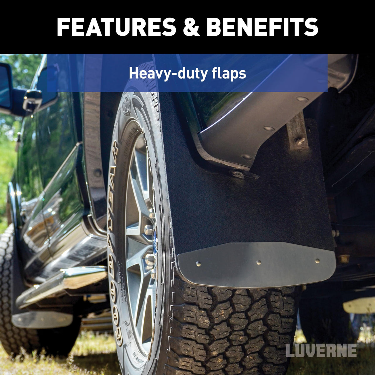 LUVERNE mud guard mounted on truck rear shielding rocker panels