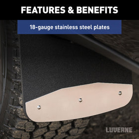 LUVERNE mud flap beside ruler showing 12 by 23 inch scale