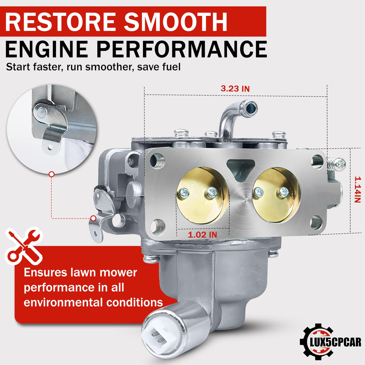 LUX5CPCAR side profile highlighting throttle and choke linkage benefits