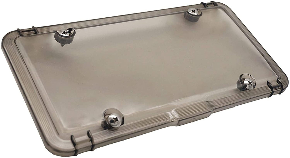 Luxe Shield front view smoked cover showing sleek protection and readable plate