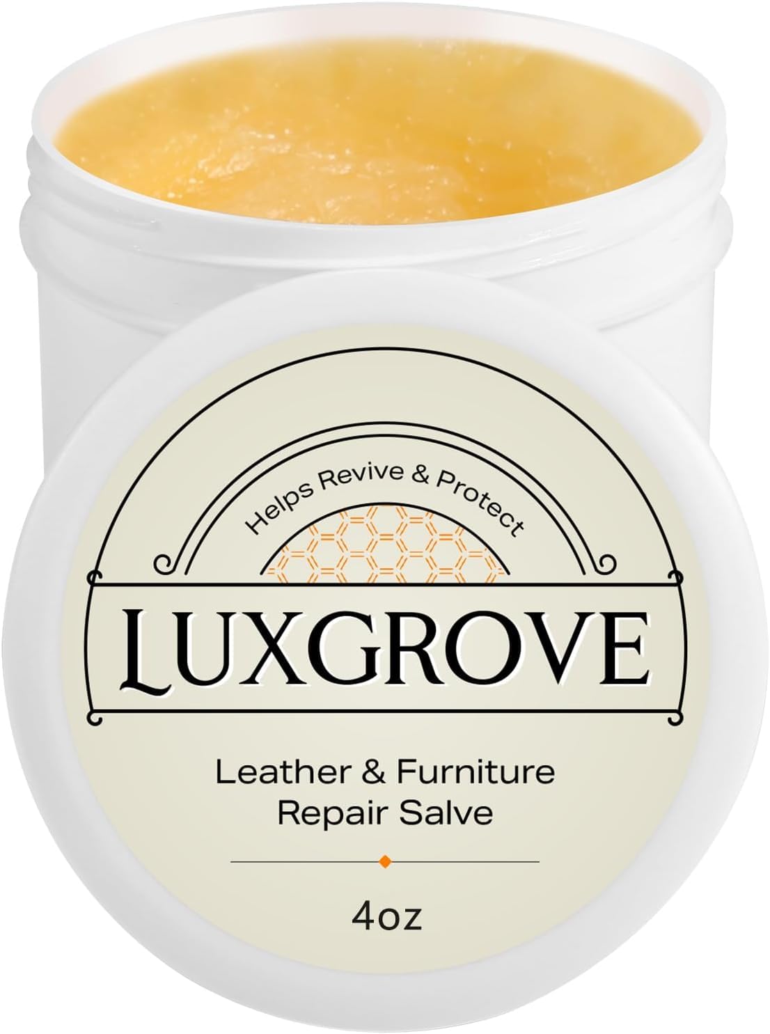 LUXGROVE jar front view showing product packaging and clear benefit for restoration