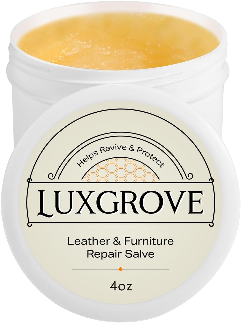 LUXGROVE jar front view showing product packaging and clear benefit for restoration