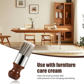 LUXGROVE brush in use on leather sofa delivering even polish distribution and restoring surface sheen