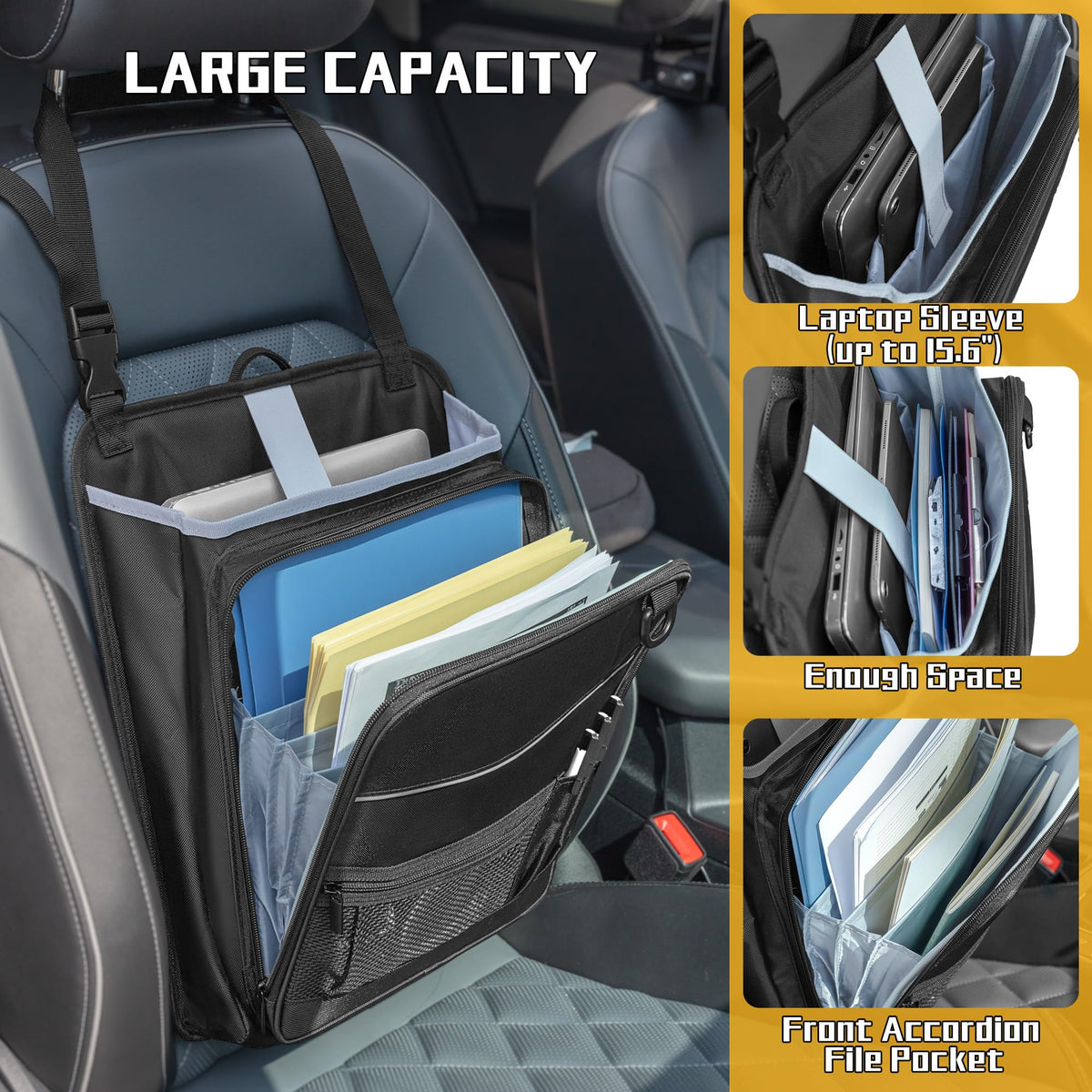 LUXJA accordion file pocket open displaying four expandable sections for documents