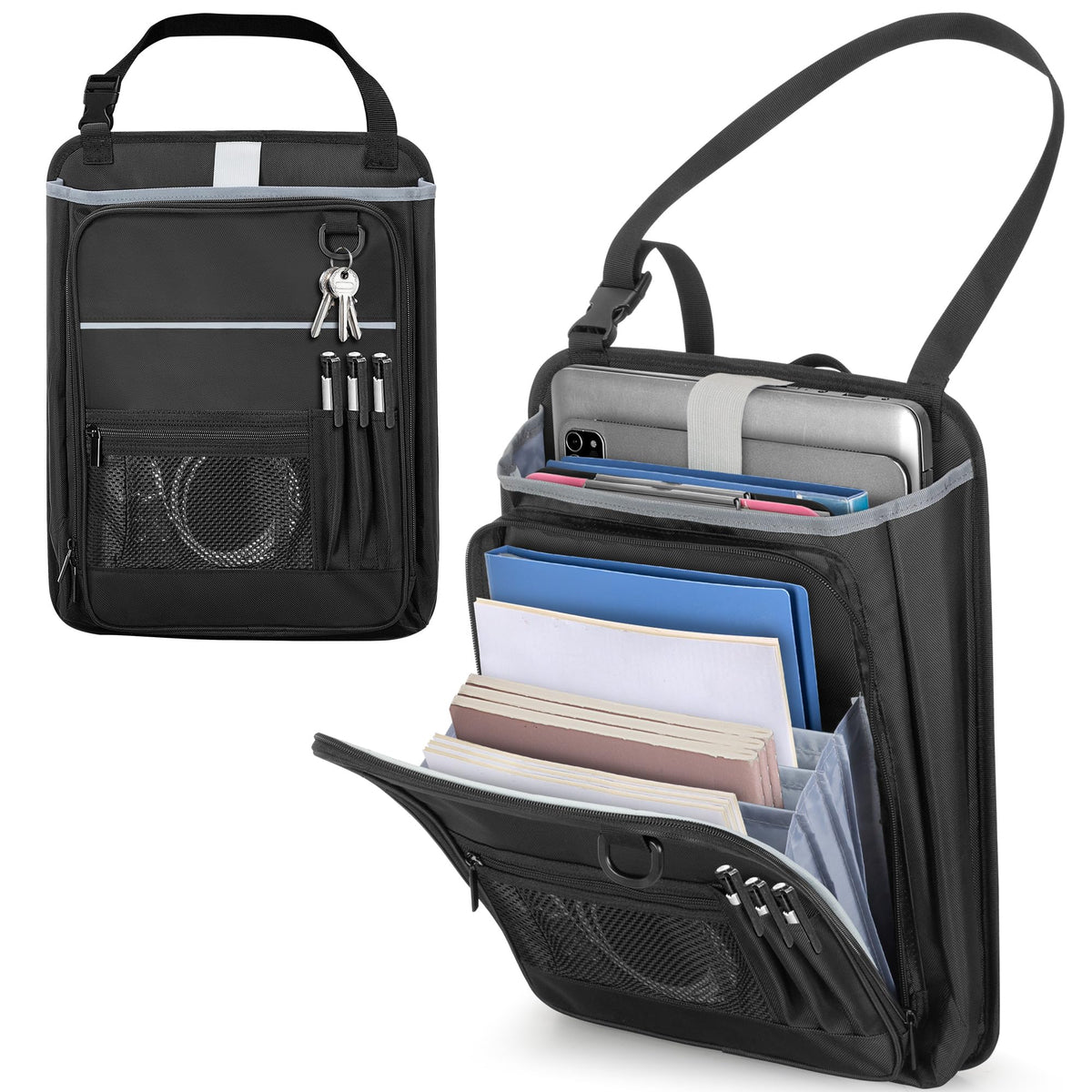 LUXJA front view of organizer showing pockets and durable fabric for tidy storage