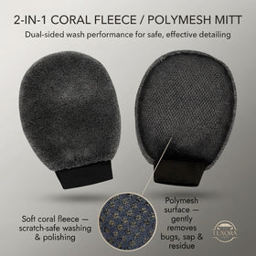 LUXORA AUTO chenille and polymesh mitts side-by-side for versatile cleaning