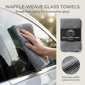 LUXORA AUTO towels size comparison with hand illustrating coverage
