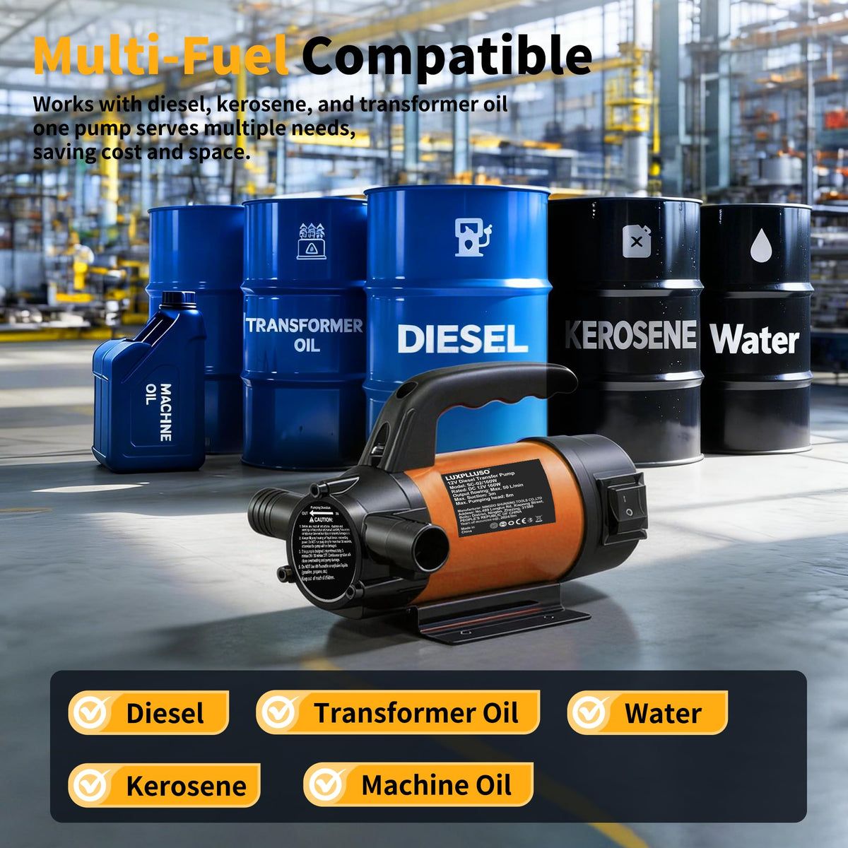 LUXPLLUSO clamped to vehicle battery for portable pumping anywhere