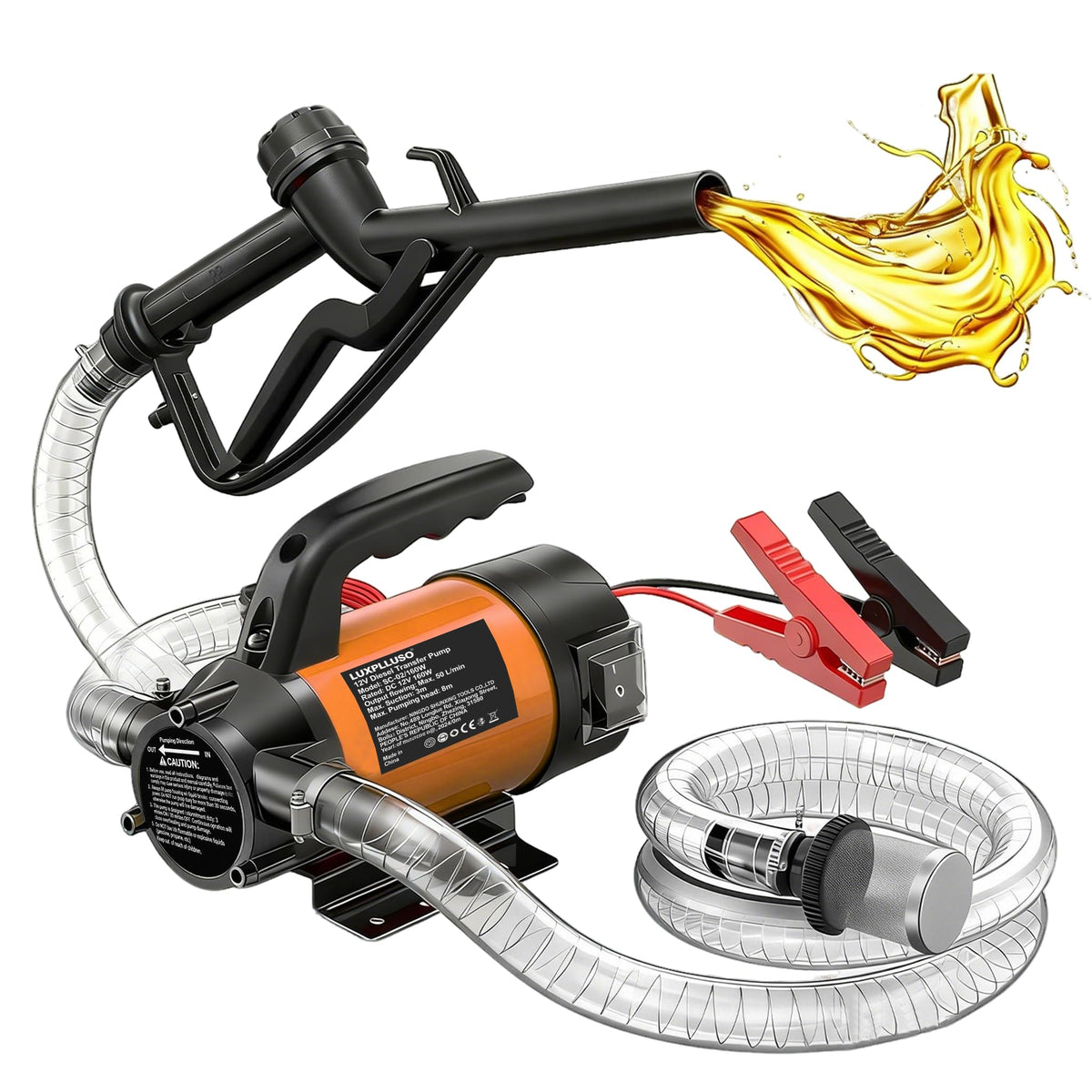 LUXPLLUSO pump front view showing compact design and fast transfer benefit