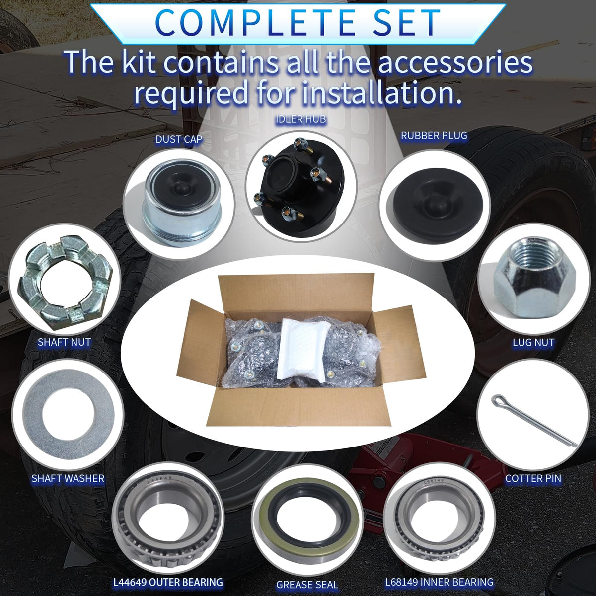 LUXTRKSTO included nuts, washers and cotter pins displayed for complete installation convenience