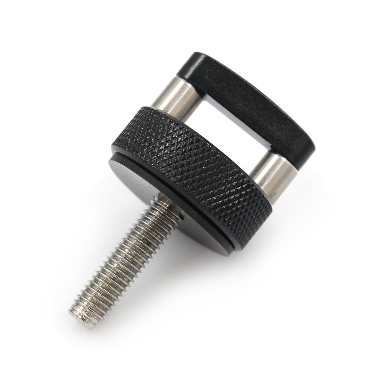 LVOUP side view with hand removing screw demonstrating tool-free fast top changes