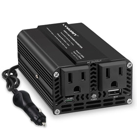 LVYUAN front view showing dual AC outlets and USB ports for versatile charging
