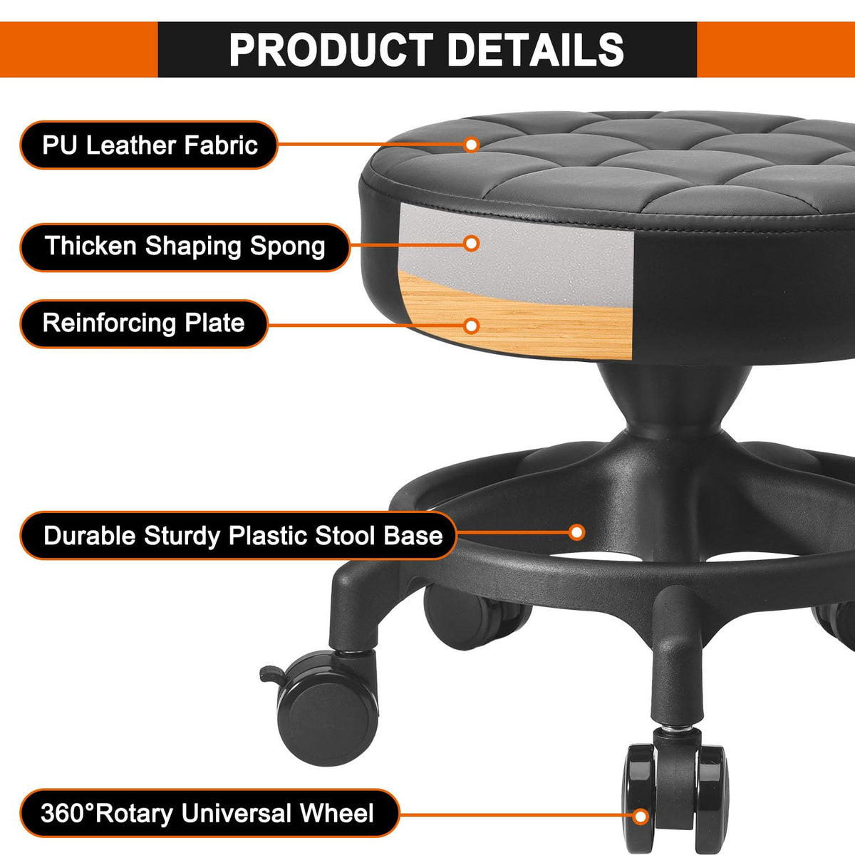 LWADALN caster detail showing 360-degree wheels for smooth multi-directional movement
