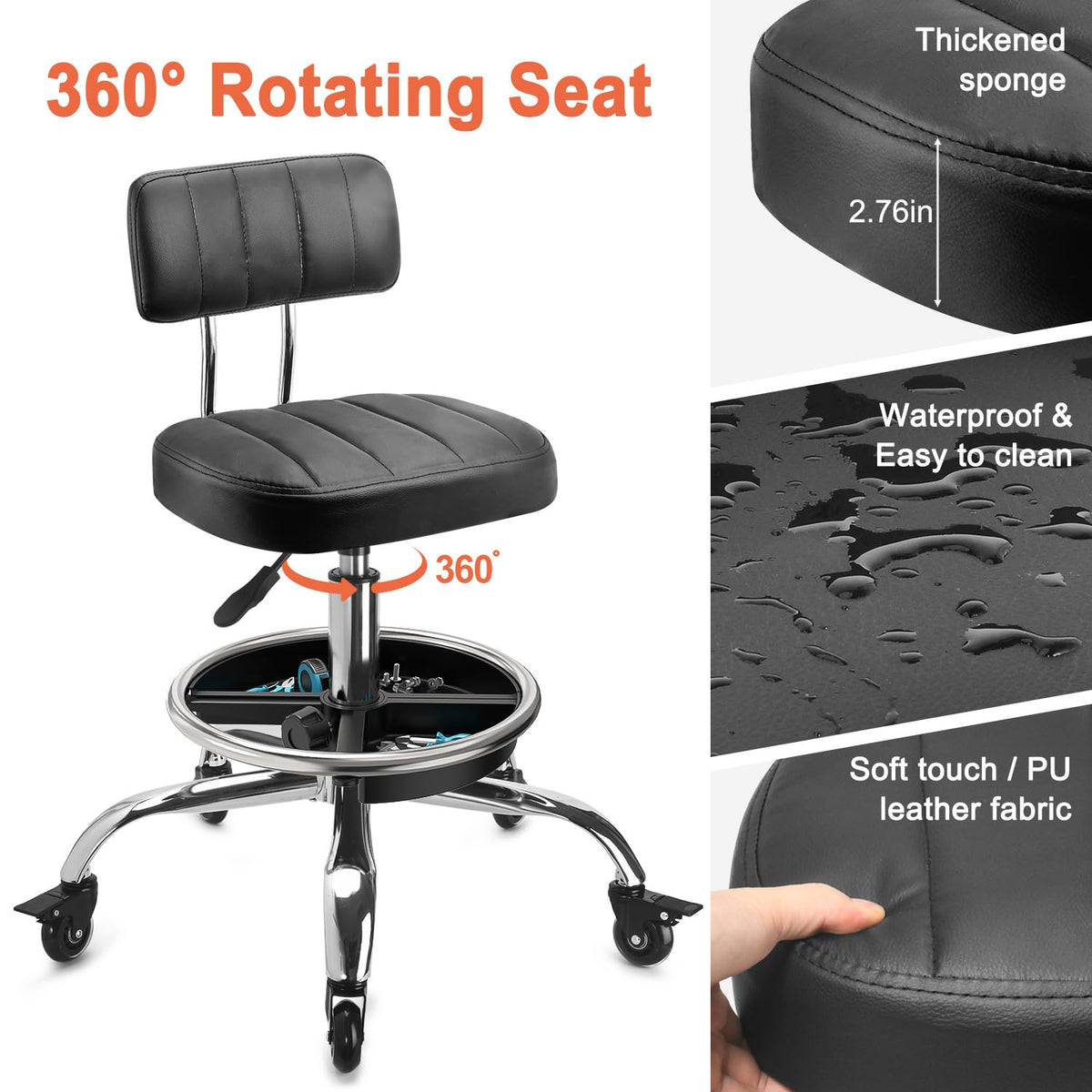 LWADALN close-up of PU leather seat and stitching, comfortable and easy-to-clean padding benefit