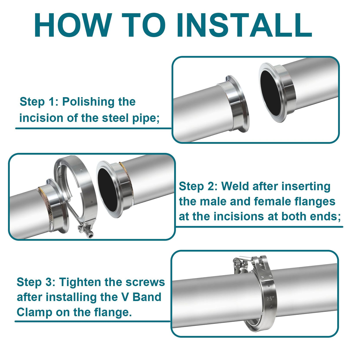 LWNWPPER V-band clamp installed on exhaust pipe demonstrating secure leak-resistant joint