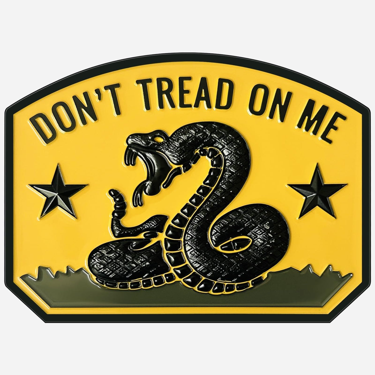 LWQLZY front view of 3D rattlesnake emblem showing bold contrast and clarity