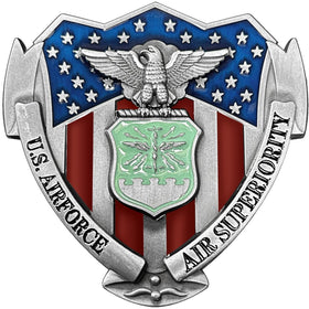 LWQLZY USAF emblem front view showing 3D eagle and enamel flag, proud display