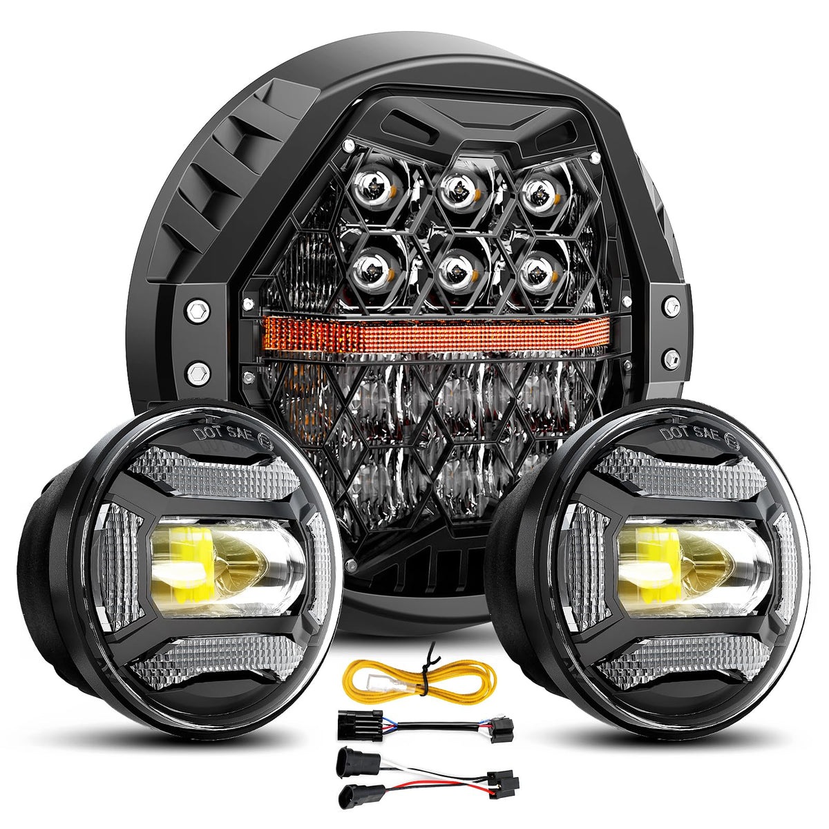 LX-LIGHT 7-inch headlight front view showing bright focused beam benefit