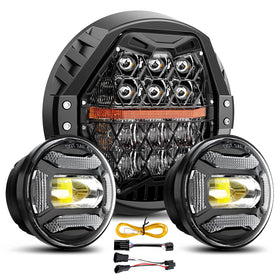 LX-LIGHT 7-inch headlight front view showing bright focused beam benefit
