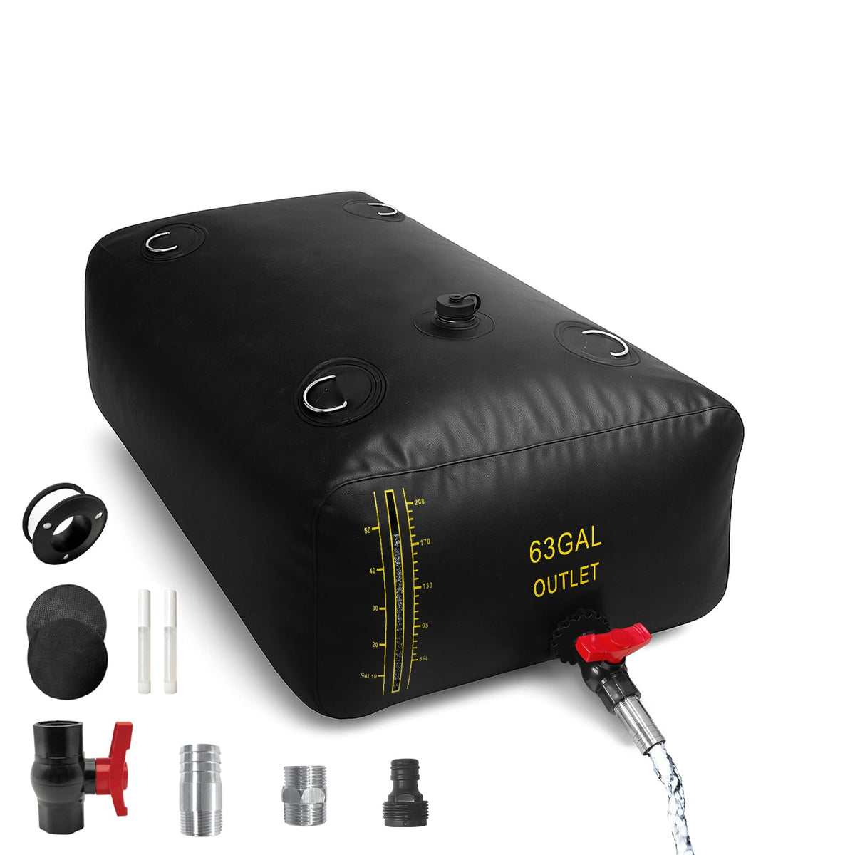 LXVOOEE front view showing filled water bladder for portable storage