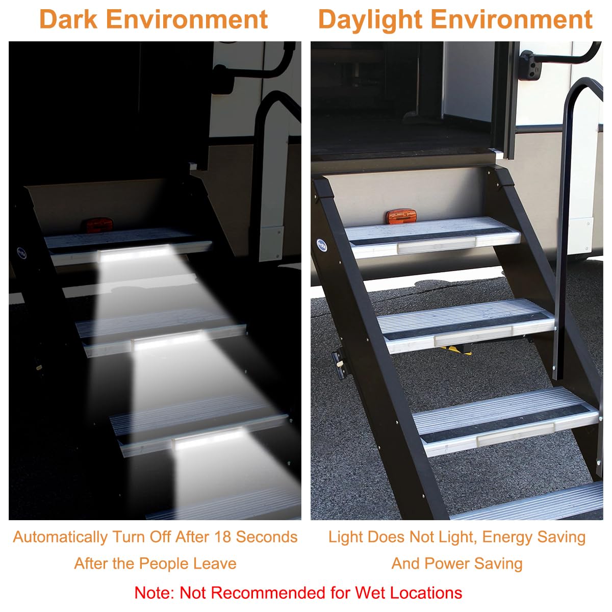LYCARESUN light mounted on RV step illuminating entryway for safer nighttime access