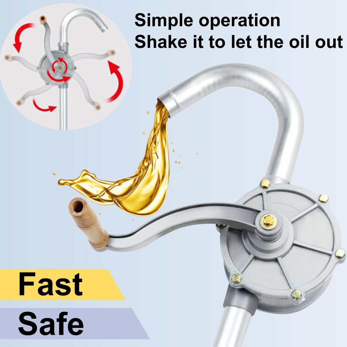 LYCARESUN pump beside a 55-gallon drum showing scale and proper insertion depth for fitting