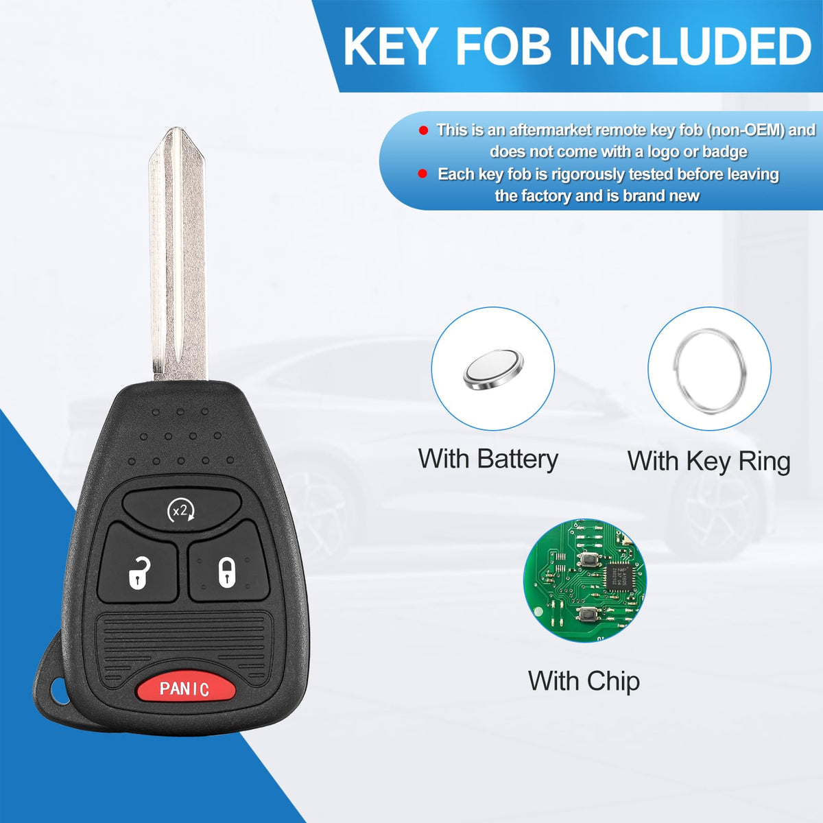 LYFUCESS fob installed in Jeep ignition demonstrating correct fit