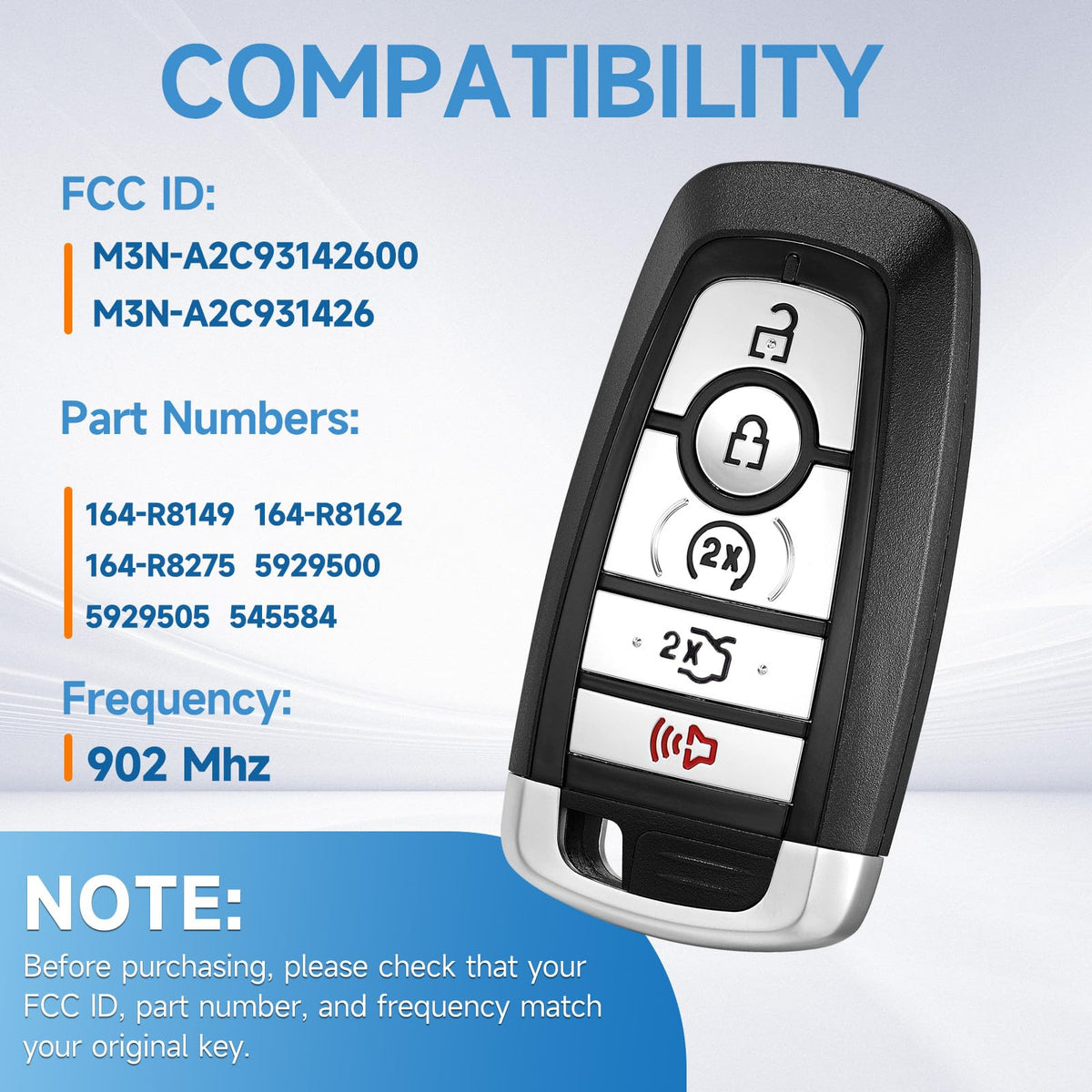 LYFUCESS back label detail with FCC ID and compatibility for easy verification