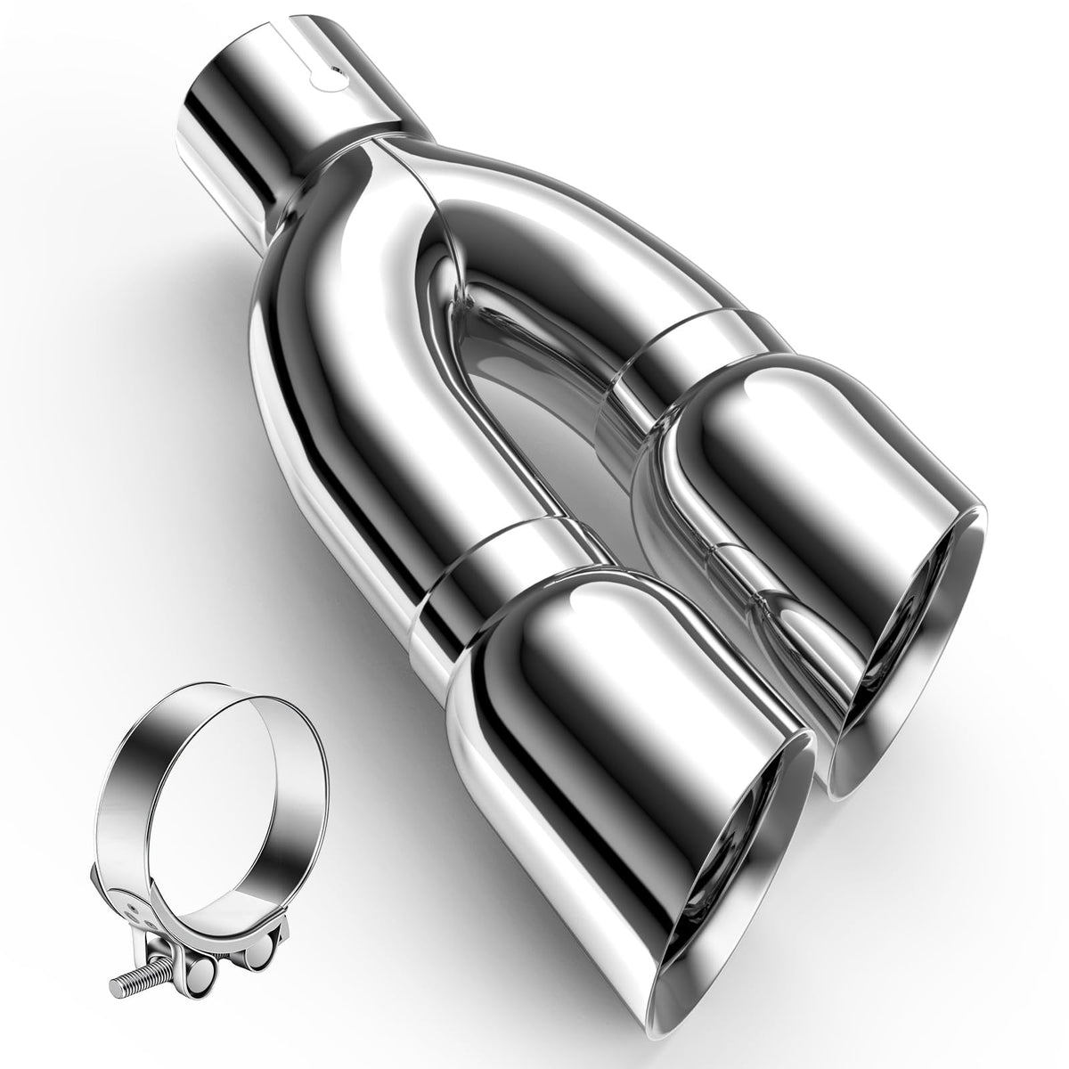 LYLCDDP front view of dual exhaust tip shows polished finish and dual outlets