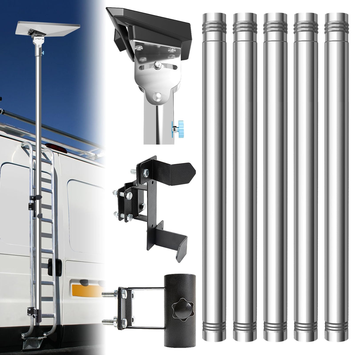 Lymorexan mount on RV ladder showing secure Starlink Mini placement and improved reception