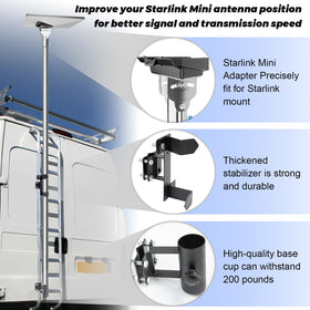 Lymorexan adjustable top adapter showing 0–30° tilt for optimal Starlink Mini alignment