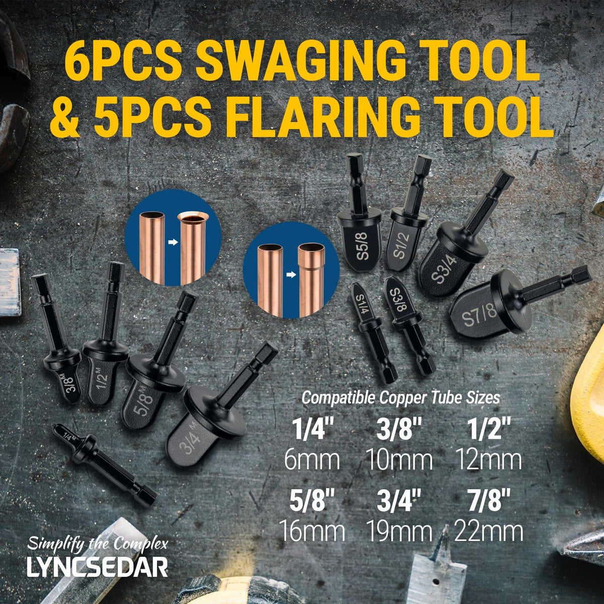 LYNCSEDAR swaging bits close-up showing hardened heads and precise cutting geometry