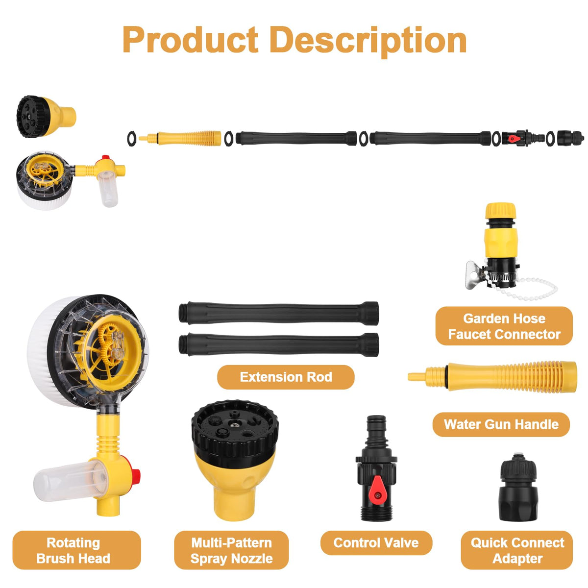 LYOKELC accessories and hose connectors laid out for fast assembly and compatibility