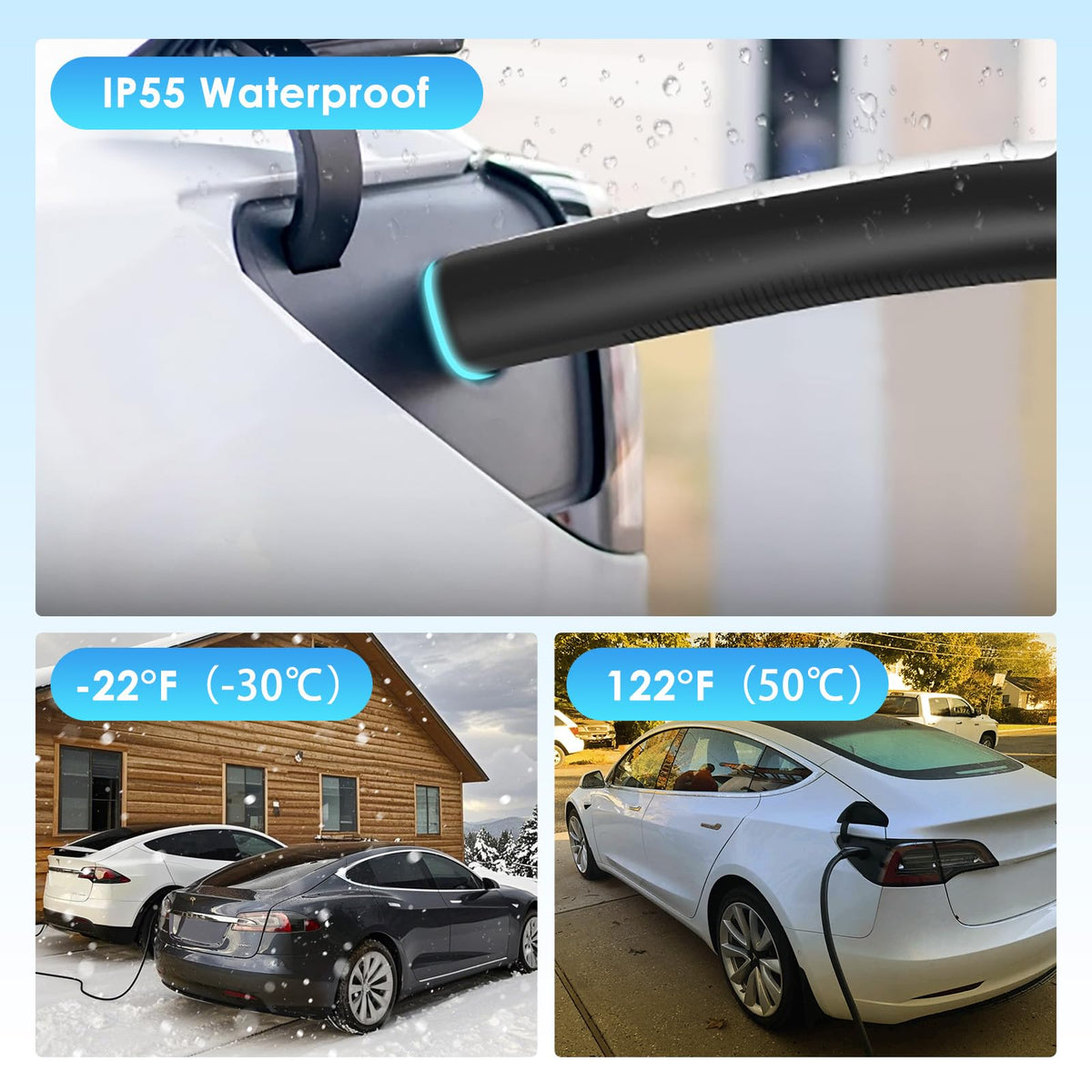 LZSTEC label and thermal mark detail showing 50A/12kW rating for confident high-power charging